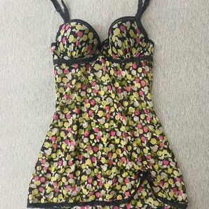 Vintage floral print Babydoll chemise dress top
